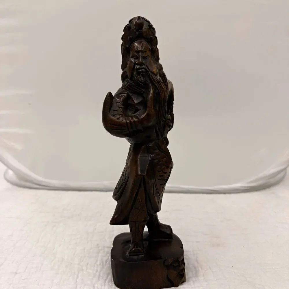Vintage Carved Wooden Bearded Man Figurine Statue Brown Natural Finish